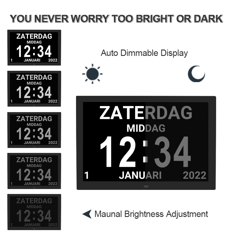 Extra-large Dementia Clock with Medication Reminders & Selectable Analogue/Digital Displays (15 inch)