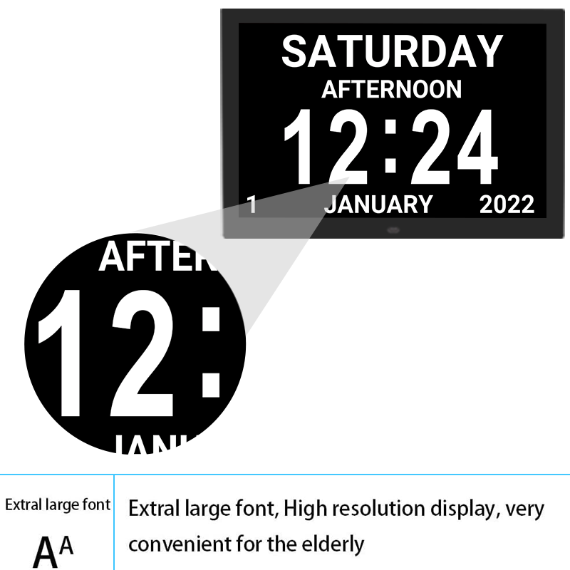 Extra-large Dementia Clock with Medication Reminders & Selectable Analogue/Digital Displays (15 inch)