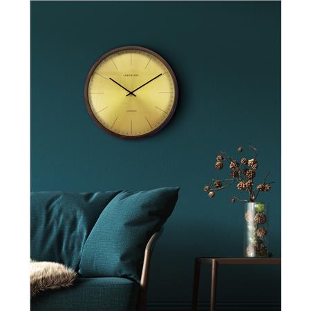 Wooden Cased clock with gold metal dial 41.5cm