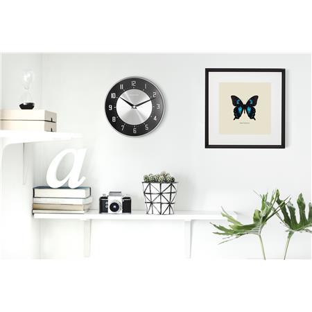 Domed Glass & Embossed Metal Dial in Black 20.5cm