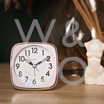 Square Alarm Clock - Sweep/Light/Snooze - White 11cm