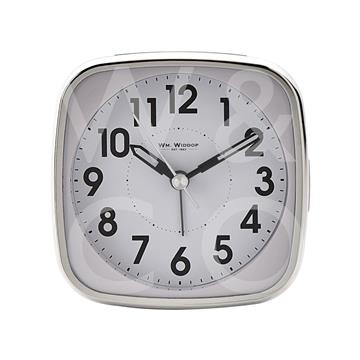 Square Alarm Clock - Sweep/Light/Snooze - White 11cm