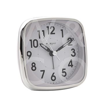 Square Alarm Clock - Sweep/Light/Snooze - White 11cm