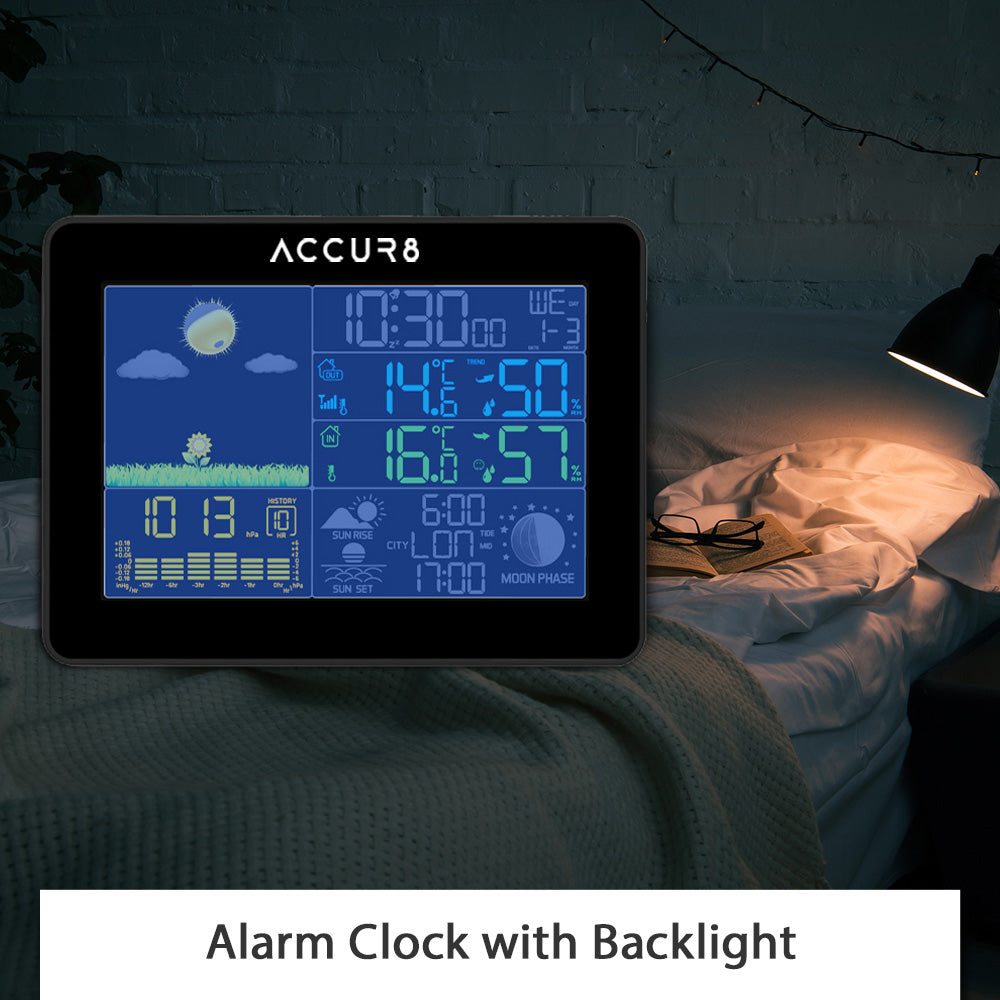 ACCUR8 Weather Clock, Sunrise & Sunset, Temperature & Humidity Sensors