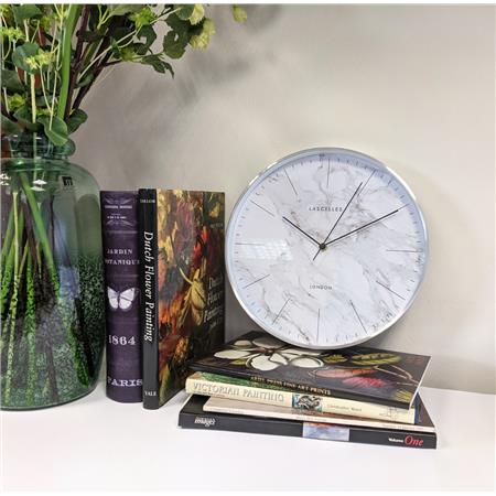 Brushed Chrome with Marble Effect Dial 31cm - TickTockClocks