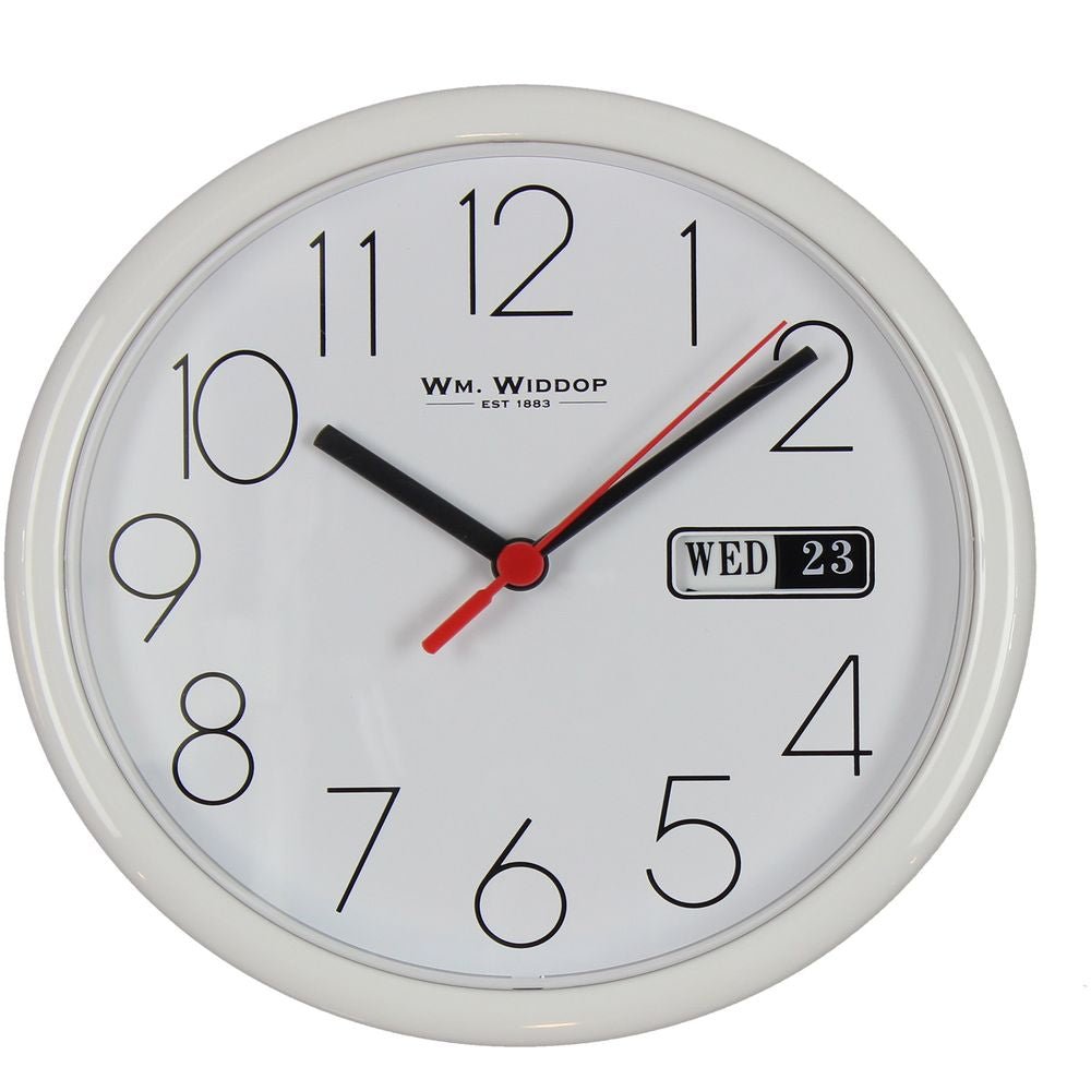 Day/Date Wall Clk-White Case/White 21.5cm - TickTockClocks