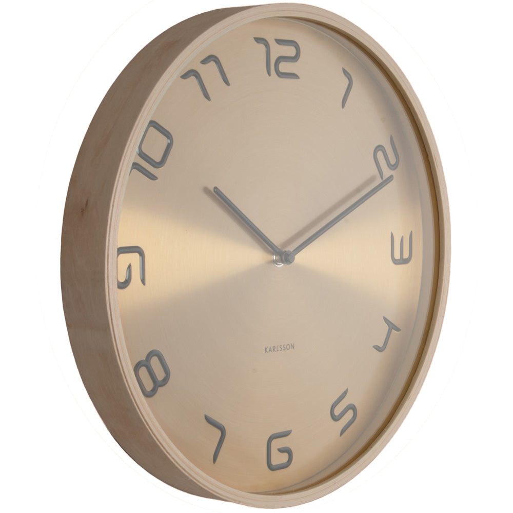 Gold Embossed Wood Wall Clock 35cm