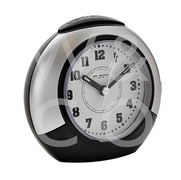 Large Round Sweep/Light/Snz Alarm Clk Silver/Black 11.5cm - TickTockClocks