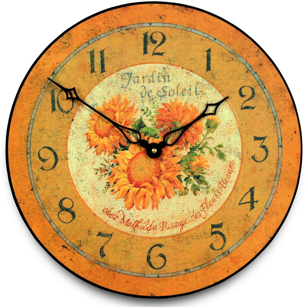 French Sunflower Wall Clock 36cm