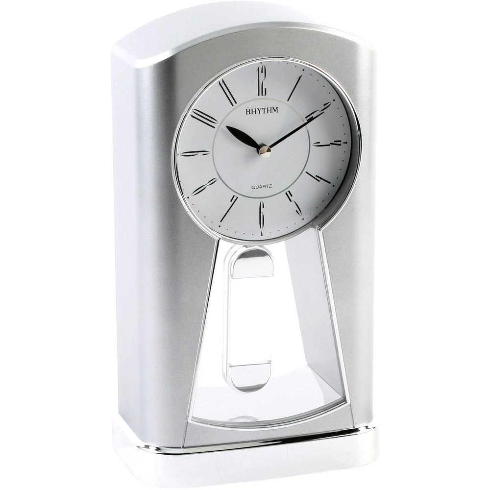 Rhythm Contemporary Silver Pendulum Mantel Clock 13cm - TickTockClocks