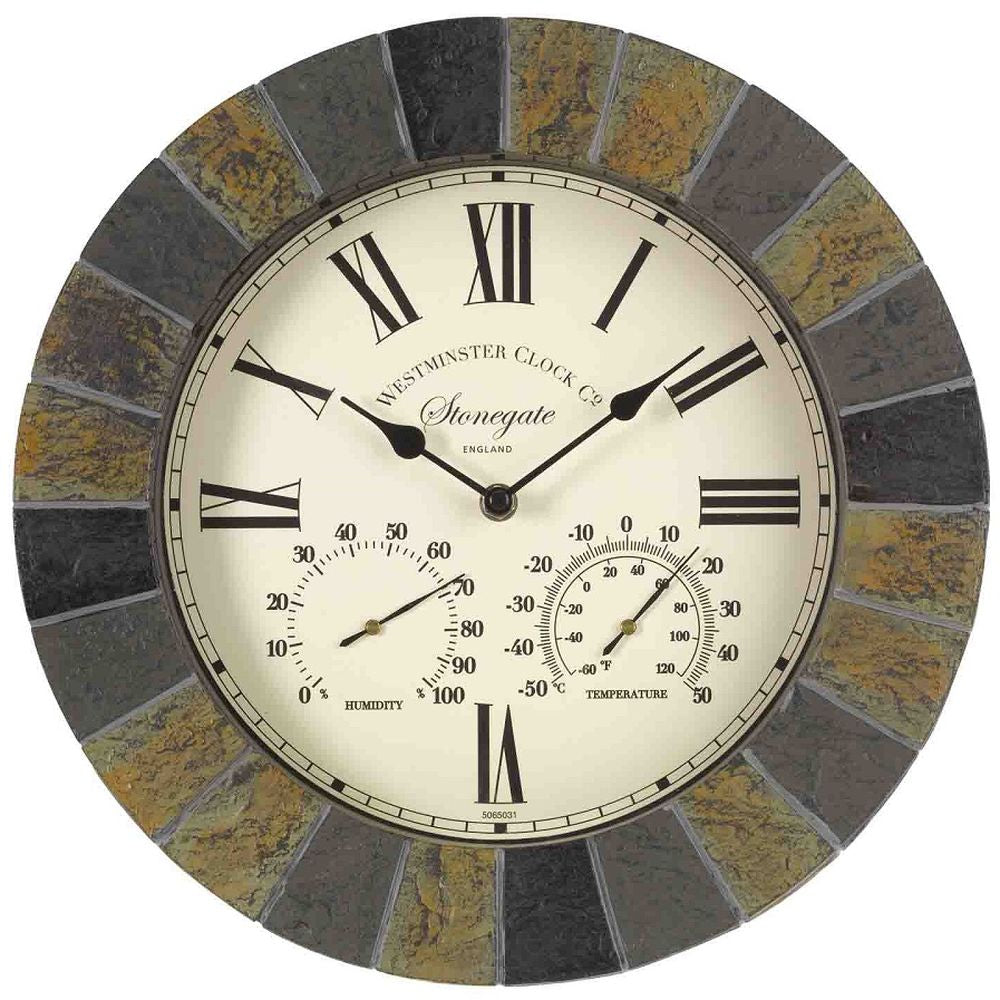 Stonegate Outdoor Wall Clock with Thermometer 35cm
