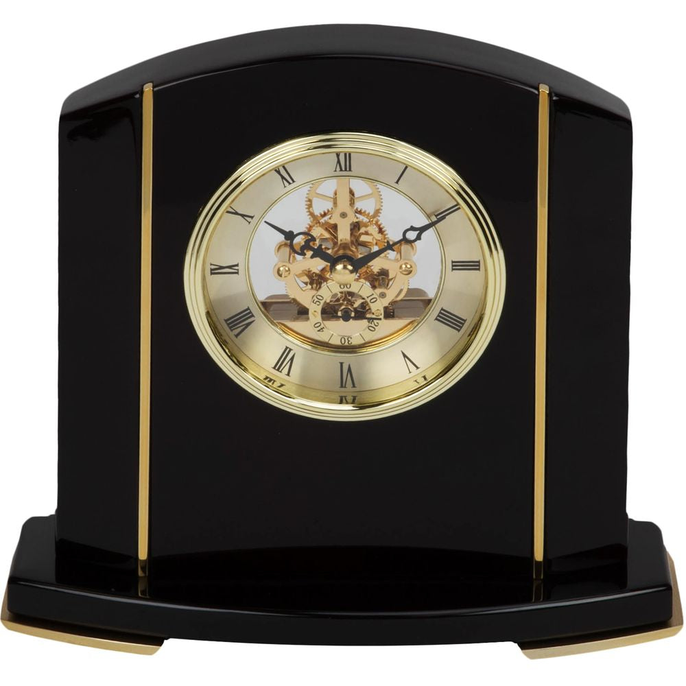 Black Piano Wood Skeleton Movement Mantel Clock 20cm