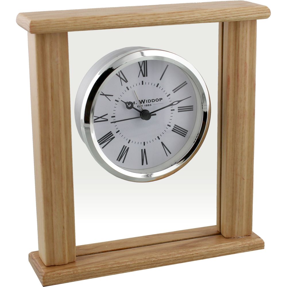 Wood & Glass Mantel Clock Roman Dial Silver Bezel 16cm