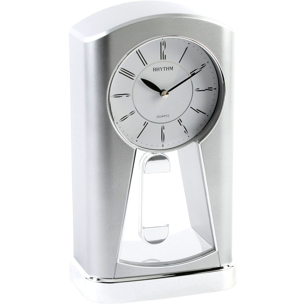 Rhythm Contemporary Silver Pendulum Mantel Clock 13cm