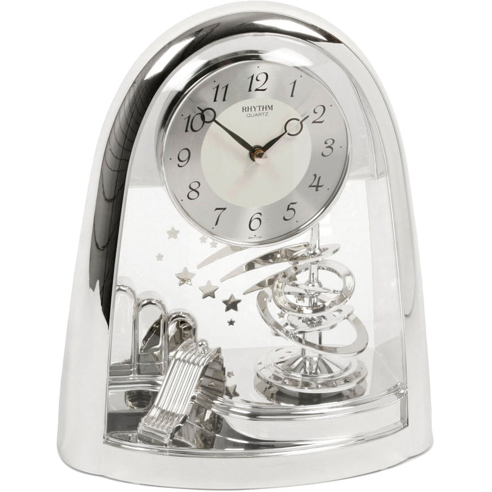 Rhythm Silver Rotating Pendulum Mantel Clock - Space 19.5cm