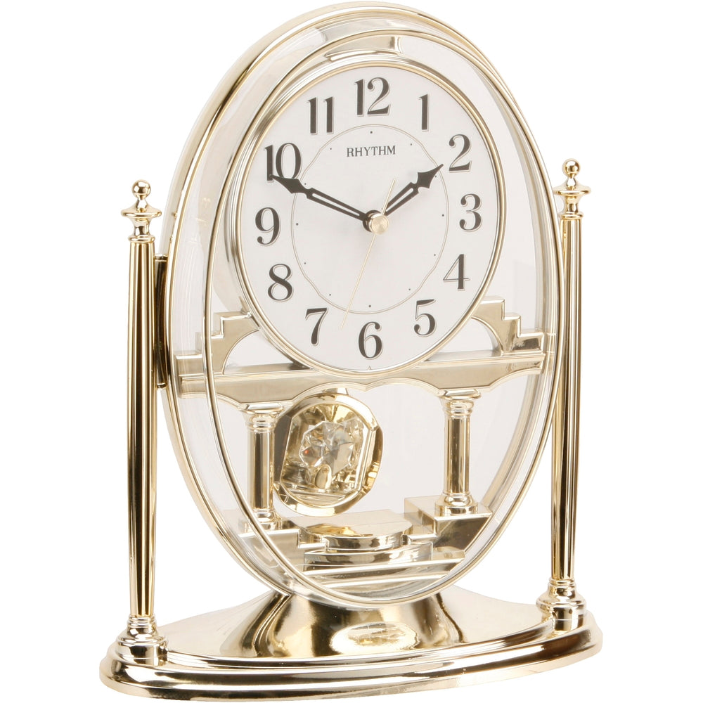 Rhythm Gold Oval Mantel Clock - Crystals From Swarovski 19cm