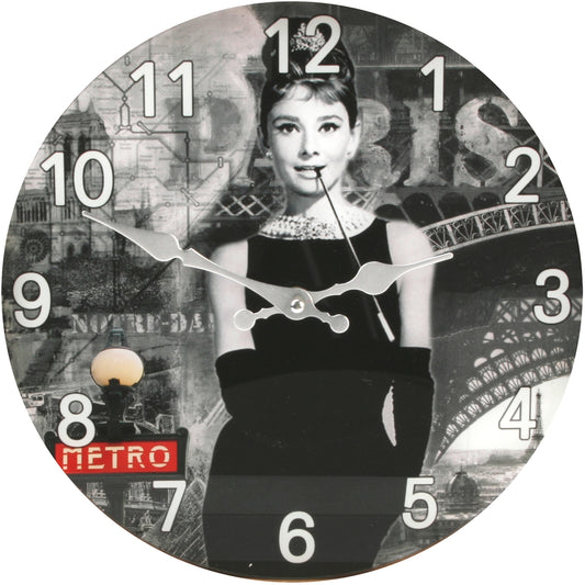 Iconic Collection 30cm Glass Wall Clock - Audrey Hepburn
