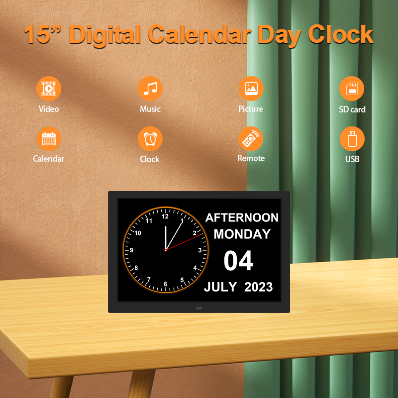 Extra-large Dementia Clock with Medication Reminders & Selectable Analogue/Digital Displays (15 inch)