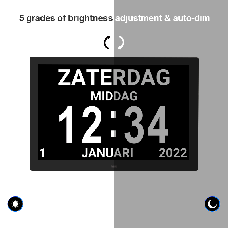 Extra-large Dementia Clock with Medication Reminders & Selectable Analogue/Digital Displays (15 inch)