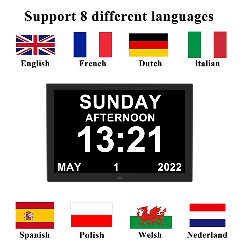 Extra-large Dementia Clock with Medication Reminders & Selectable Analogue/Digital Displays (15 inch)