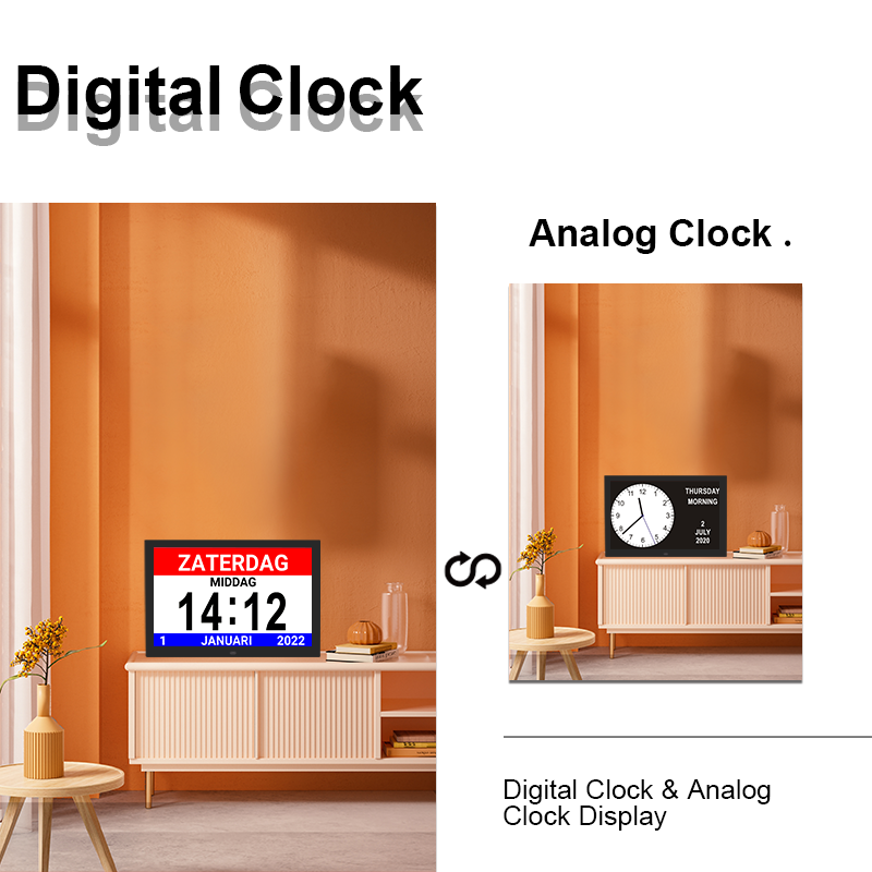 Extra-large Dementia Clock with Medication Reminders & Selectable Analogue/Digital Displays (15 inch)