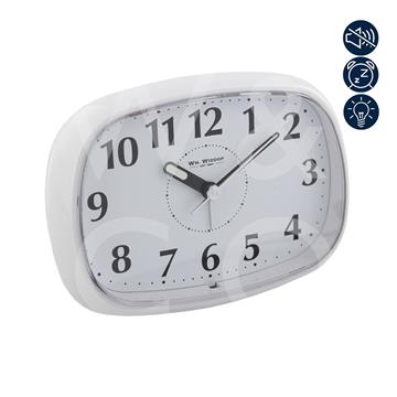 Alarm - Oval with Light & Snooze White 12.5cm - TickTockClocks