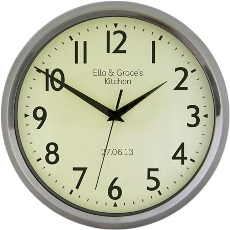 Best Quality Chrome wall clock with Sweep seconds hand 30cm Personalised - TickTockClocks