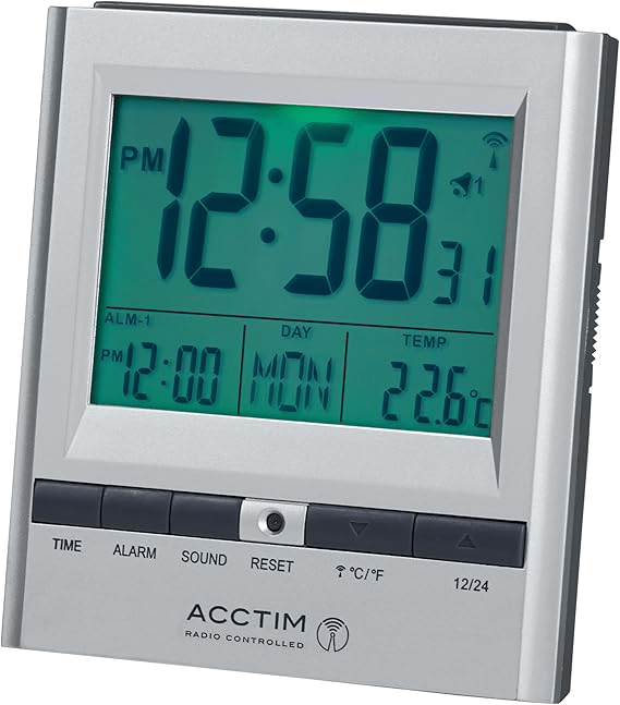 Chula Radio Controlled LCD Digital Alarm Clock 10cm - TickTockClocks
