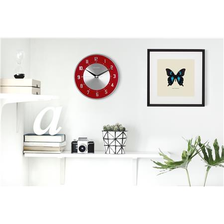 Domed Glass & Embossed Metal Dial in Red 20.5cm - TickTockClocks