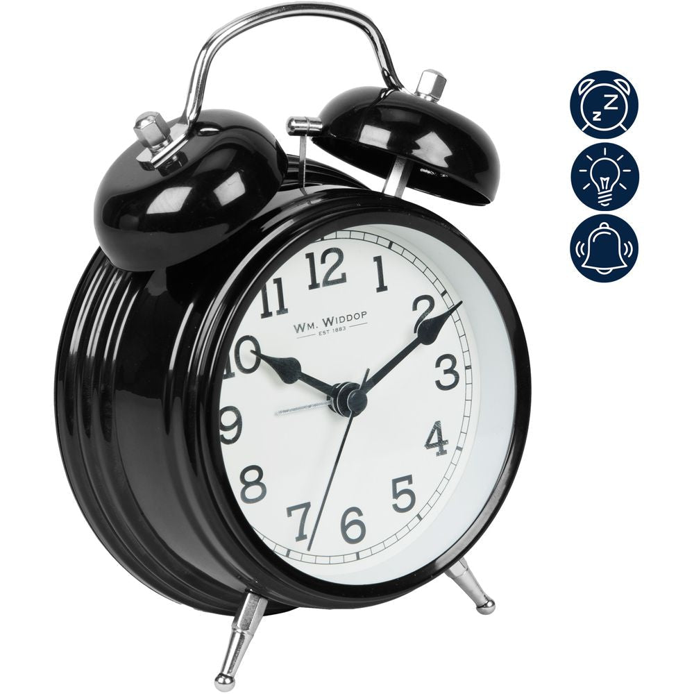 Double Bell Alarm Clock 17.5cm - Black - TickTockClocks