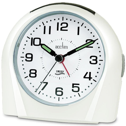Europa White Silent Sweeping Alarm Clock 11cm - TickTockClocks