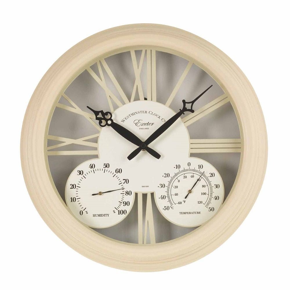 Exeter Cream Outdoor Wall Clock with Thermometer 38cm - TickTockClocks