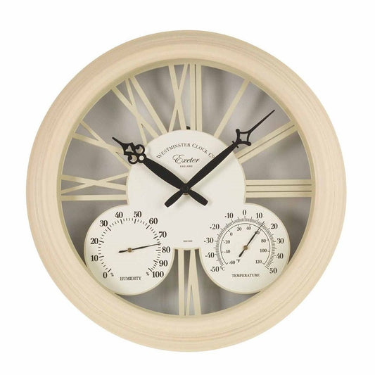 Exeter Cream Outdoor Wall Clock with Thermometer 38cm - TickTockClocks