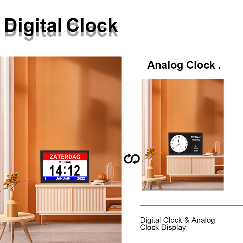 Extra-large Dementia Clock with Medication Reminders & Selectable Analogue/Digital Displays (15 inch) - TickTockClocks