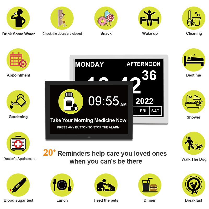 Extra-large Dementia Clock with Medication Reminders & Selectable Analogue/Digital Displays (15 inch) - TickTockClocks