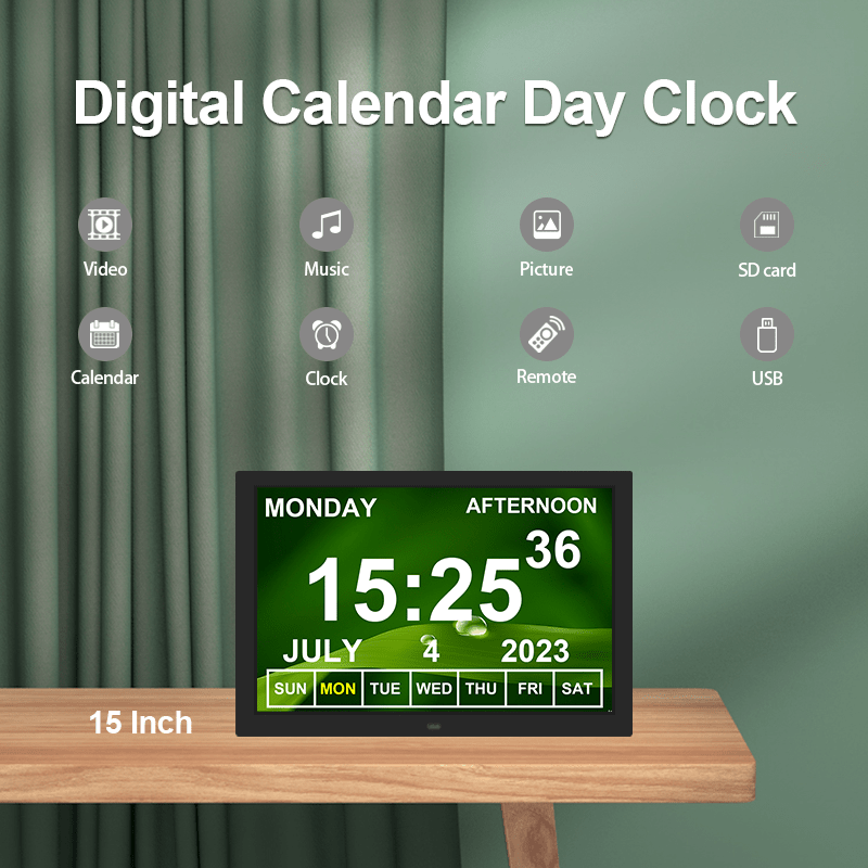 Extra-large Dementia Clock with Medication Reminders & Selectable Analogue/Digital Displays (15 inch) - TickTockClocks