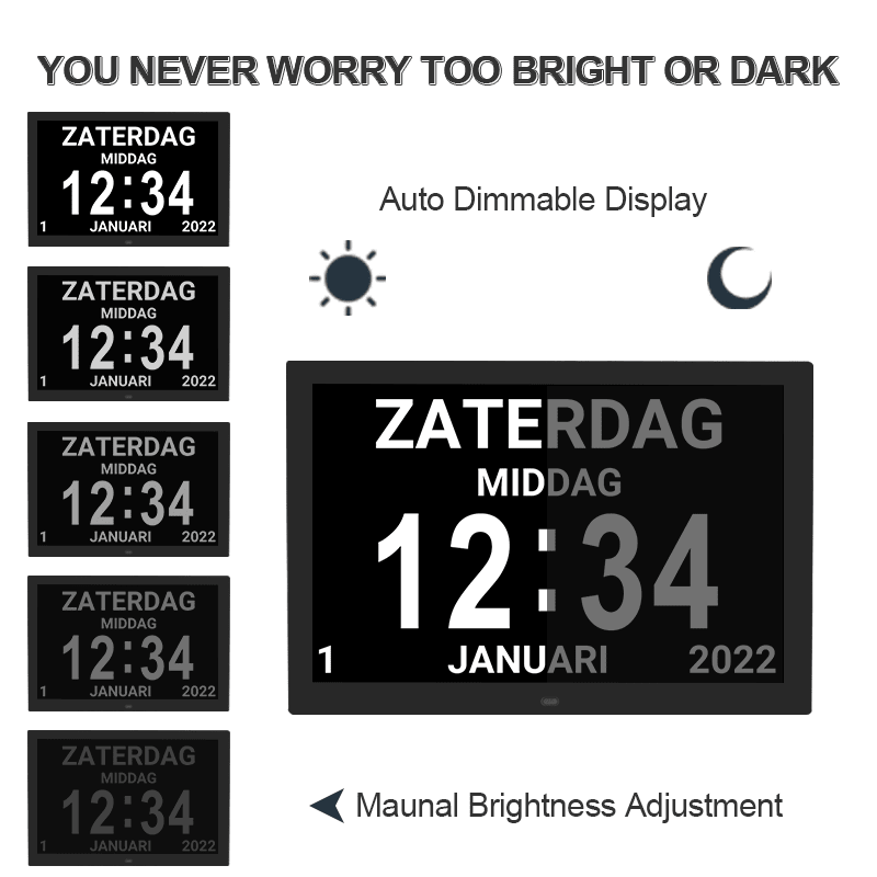 Extra-large Dementia Clock with Medication Reminders & Selectable Analogue/Digital Displays (15 inch) - TickTockClocks