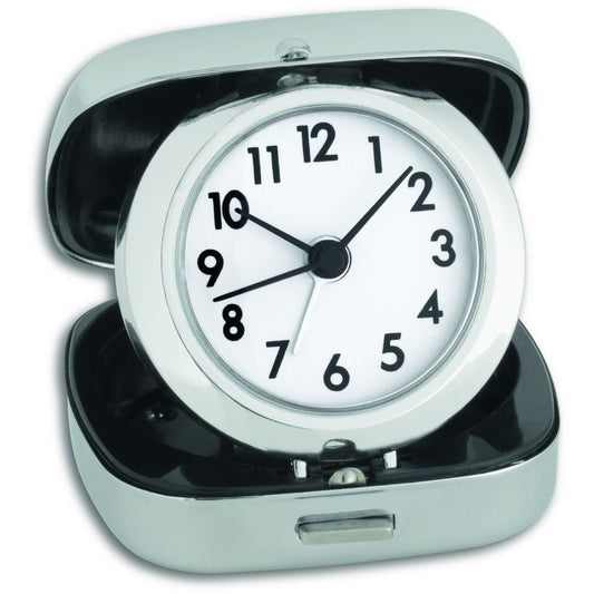 Folding Travel Alarm Clock 7cm - Silver - TickTockClocks