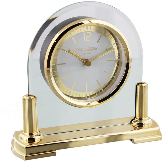 Glass Mantel Clock 2 Tone Dial Gold Stand 16cm - TickTockClocks