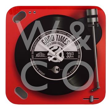 GLASS WALL CLOCK 30cm - RED RECORD PLAYER - TickTockClocks