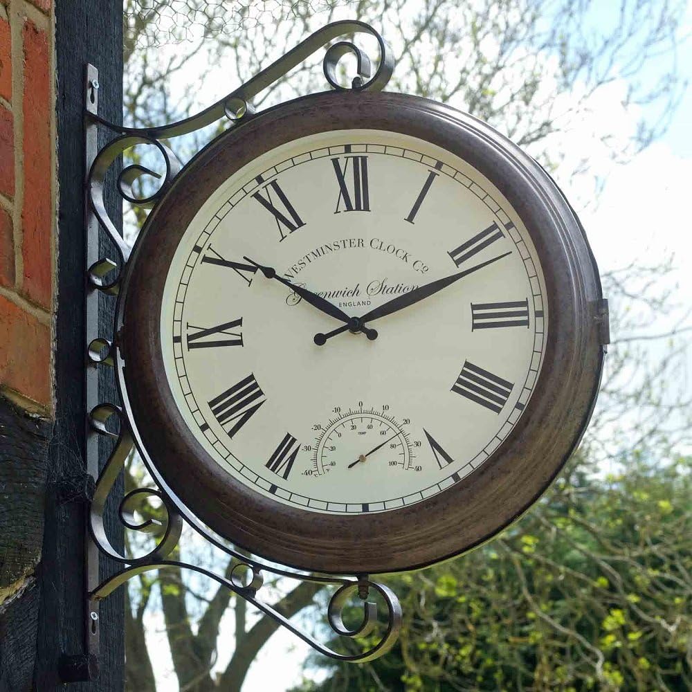 Greenwich Station Double-Sided Indoor/Outdoor Clock with Thermometer 38cm - TickTockClocks