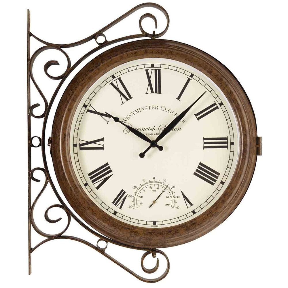 Greenwich Station Double-Sided Indoor/Outdoor Clock with Thermometer 38cm - TickTockClocks
