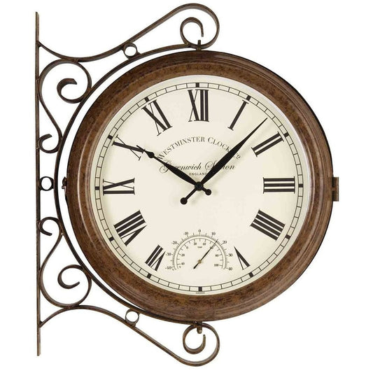 Greenwich Station Double-Sided Indoor/Outdoor Clock with Thermometer 38cm - TickTockClocks