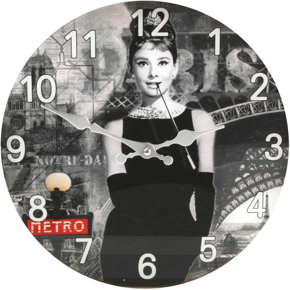 Iconic Collection 30cm Glass Wall Clock - Audrey Hepburn - TickTockClocks