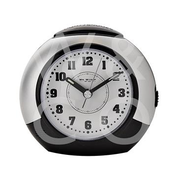 Large Round Sweep/Light/Snz Alarm Clk Silver/Black 11.5cm - TickTockClocks