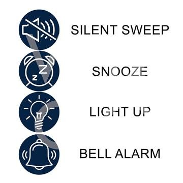 Large Round Sweep/Light/Snz Alarm Clk Silver/Black 11.5cm - TickTockClocks