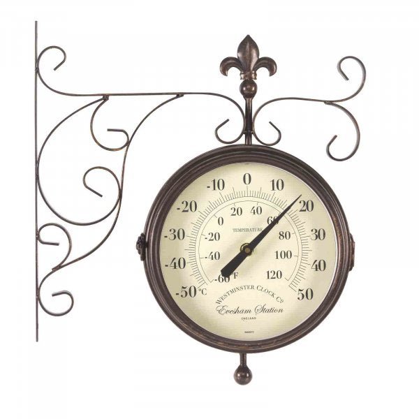 Marylebone Station Outdoor Wall Clock with Thermometer 20cm - TickTockClocks