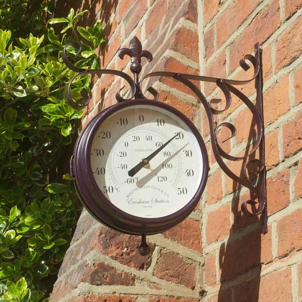 Marylebone Station Outdoor Wall Clock with Thermometer 20cm - TickTockClocks