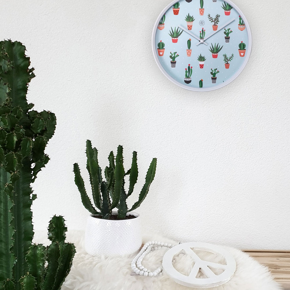 Green Cactus Wall Clock 30cm