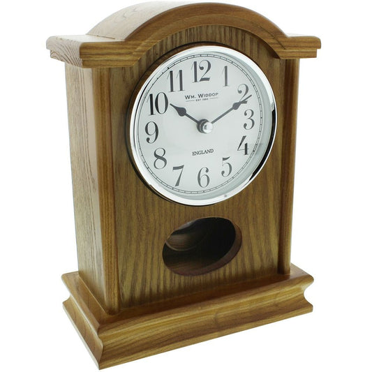 Oak Finish Wooden Mantel Clock Broken Arch Top Silver Bezel 16.5cm - TickTockClocks